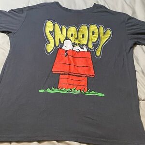 Peanuts Short Sleeve Tee with Snoopy & Woodstock — Charcoal, Red, Yellow, Green